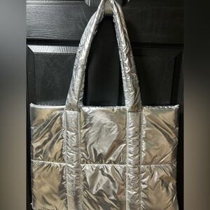 Silver Quilted Tote Bag NWOT
